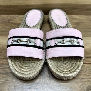 Salvatore Ferragamo Slides 6.5 Kaden Pink Gancini Stripe Espadrille Gum Sole